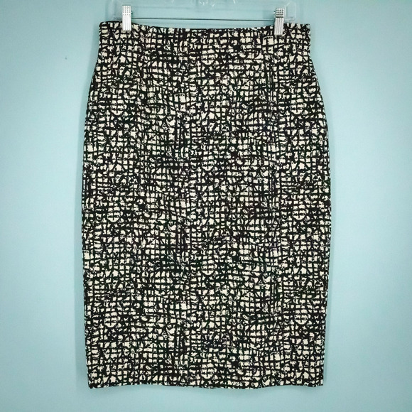 Lafayette 148 Size 10 Black Print Pencil Straight Midi Length Cotton Skirt - Picture 1 of 6